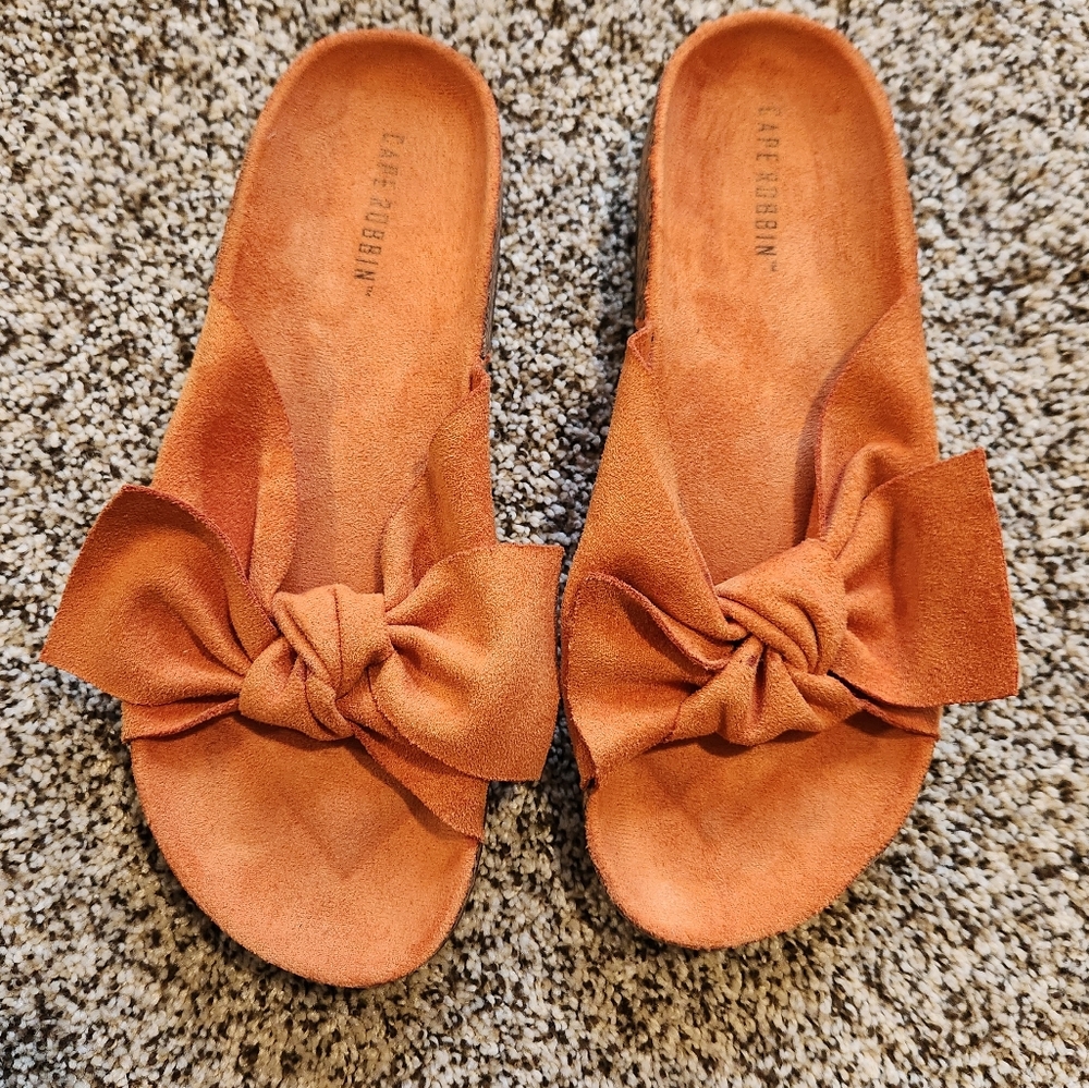 Faux suede footbed sandals